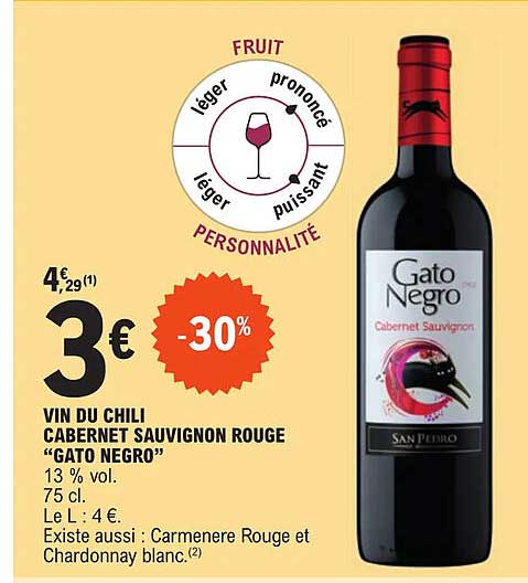 vin du chili cabernet sauvignon rouge "gato negro"