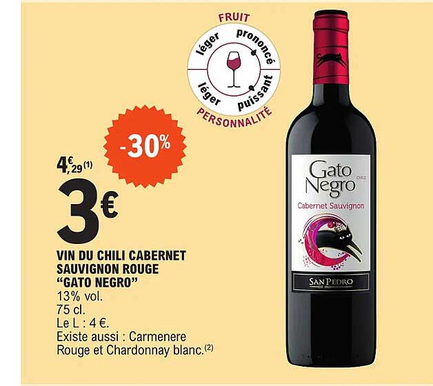 vin du chili cabernet sauvignon rouge "gato negro"