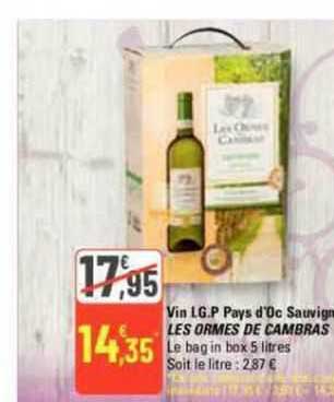 vin i.g.p pays d'oc sauvignon les ormes de cambras
