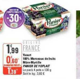 Yaourt 100% Morceaux De Fruits Mûre-myrtille Panier De Yoplait