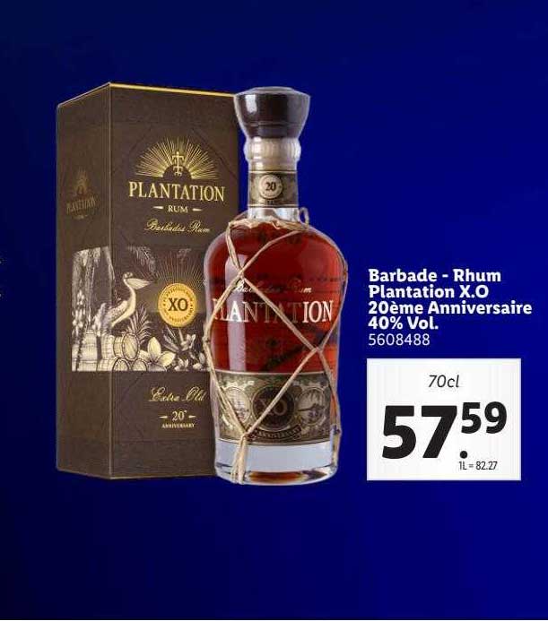 bardade - rhum plantation x.o. 20 ème anniversaire 40% vol.