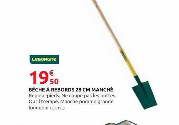 bêche à rebords 28 cm manché leborgne