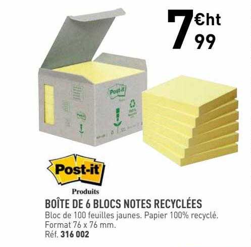 boîte de 6 blocs notes recyclées post-it