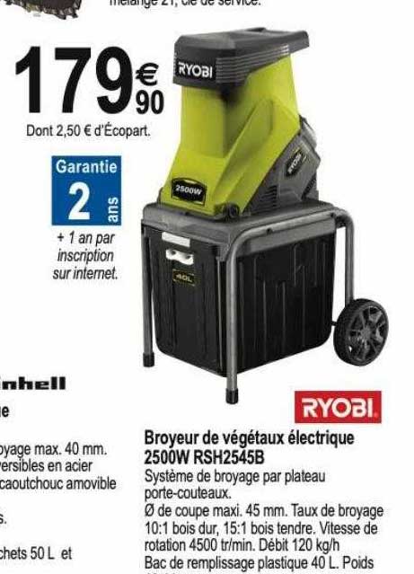broyeur de végétaux électrique 2500w rsh2545b ryobi