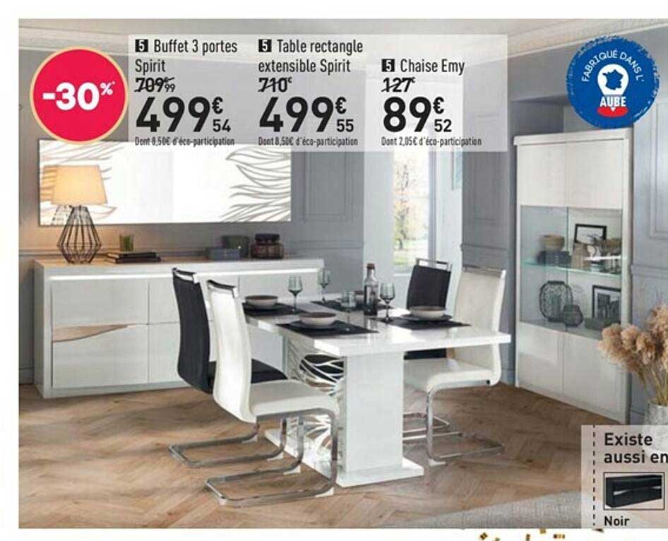 buffet 3 portes spirit, table rectangle extensible spirit, chaise emy