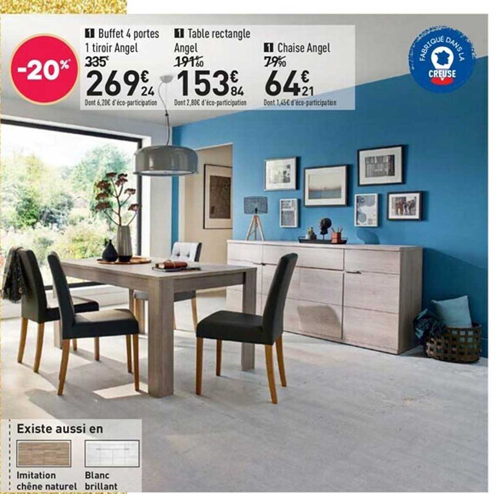 Buffet 4 Portes 1 Tiroir Angel, Table Rectangle Angel, Chaise Angel