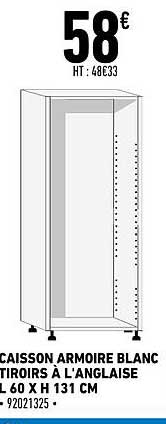 caisson armoire blanc tiroirs à l'anglaise l 60 x h 131 cm