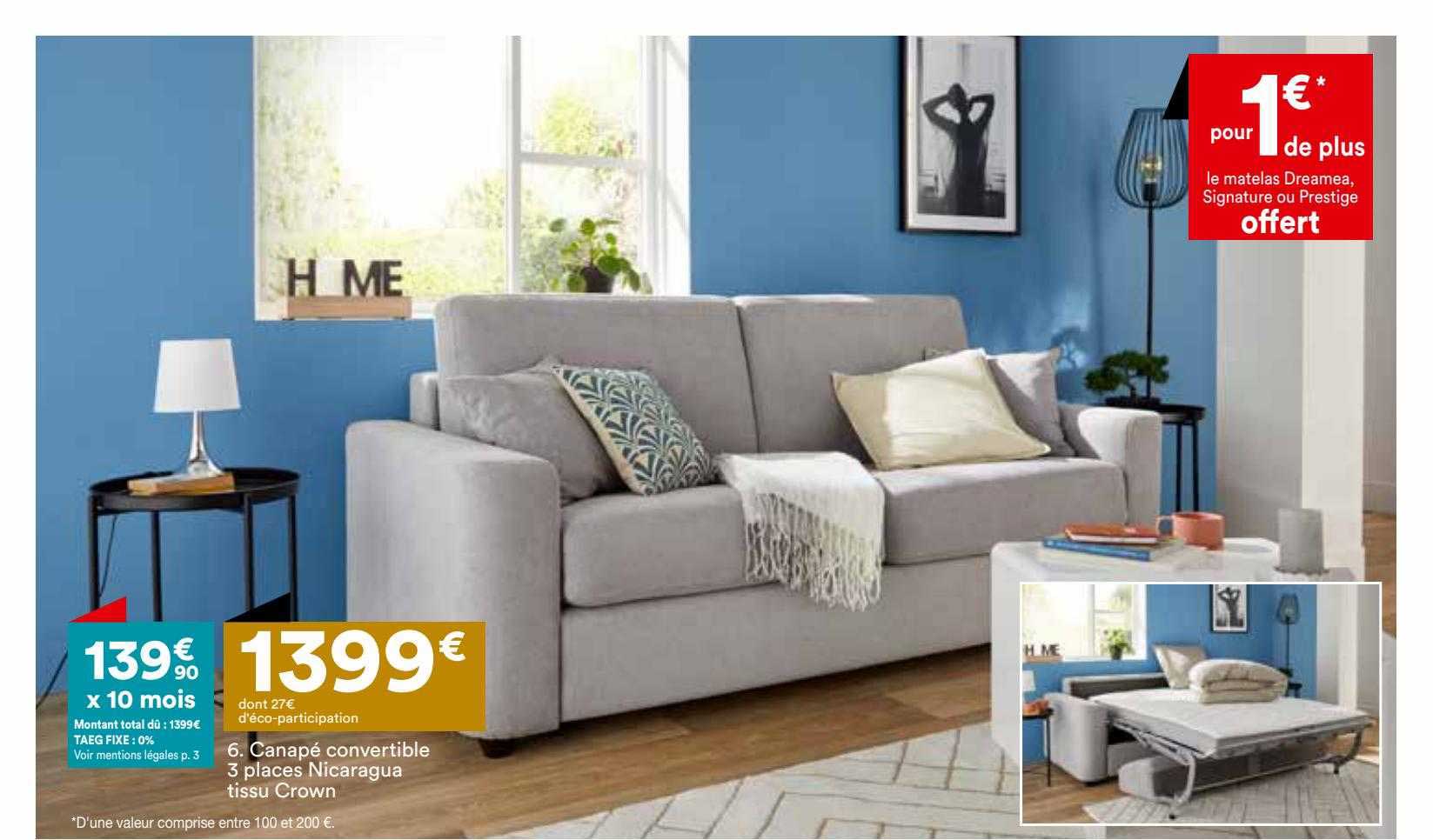 Canapé Convertible 3 Places Nicaragua Tissu Crown