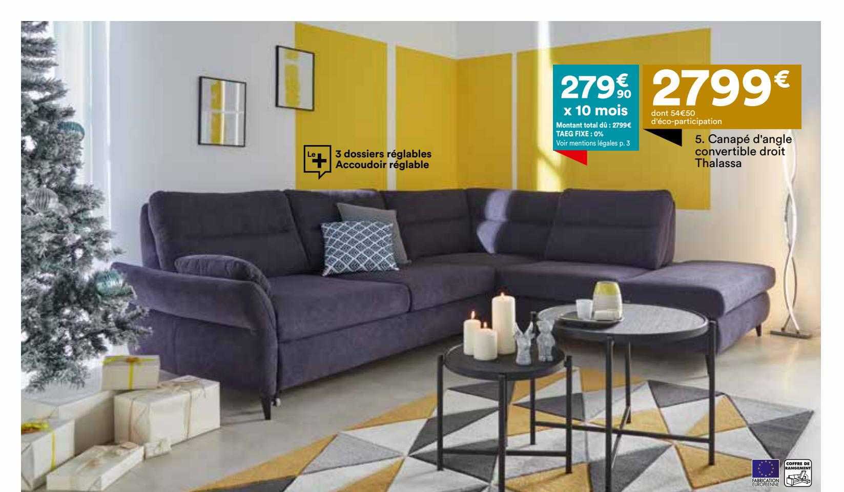 canapé d'angle convertible droit thalassa