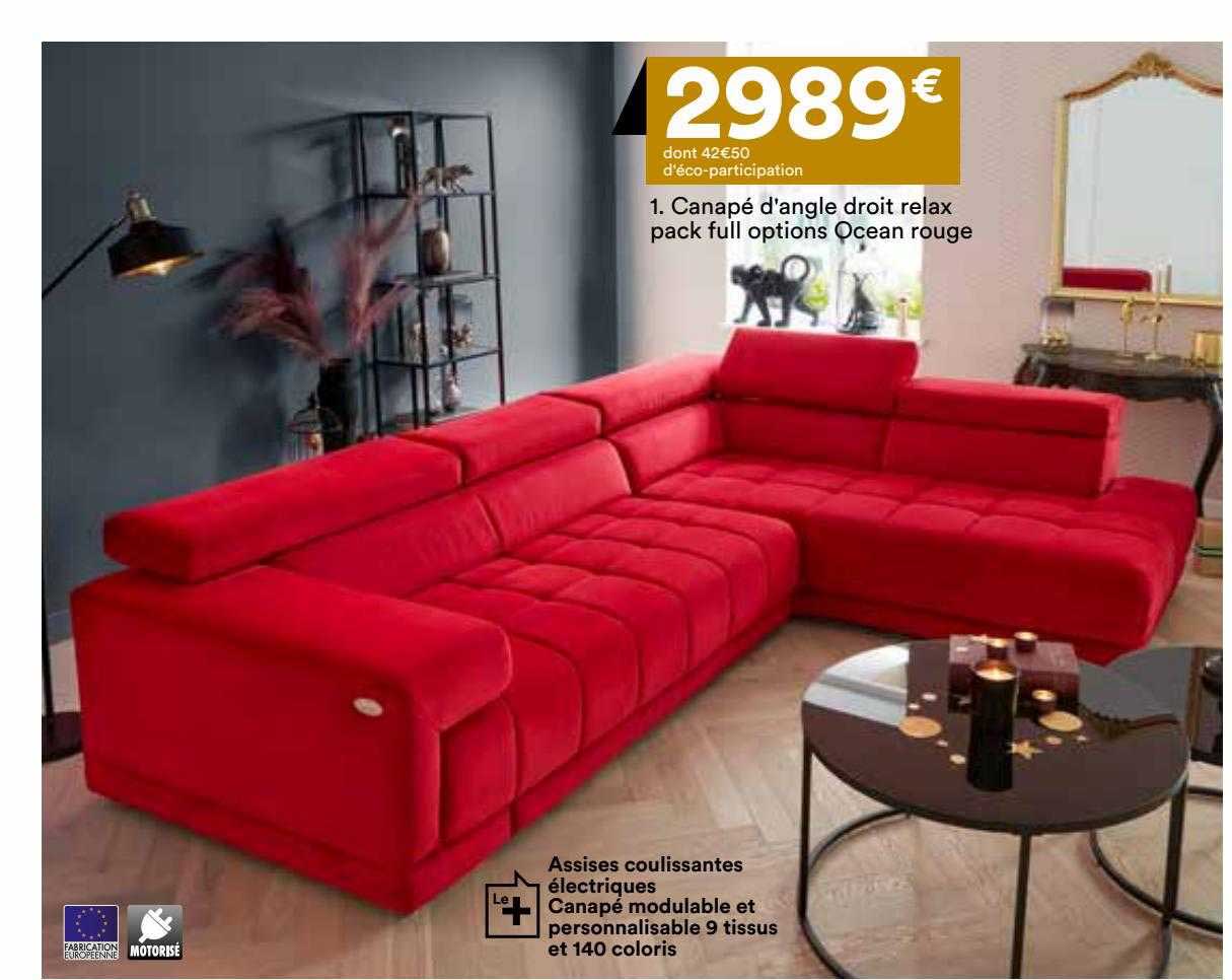 Canapé D'angle Droit Relax Pack Full Options Océan Rouge