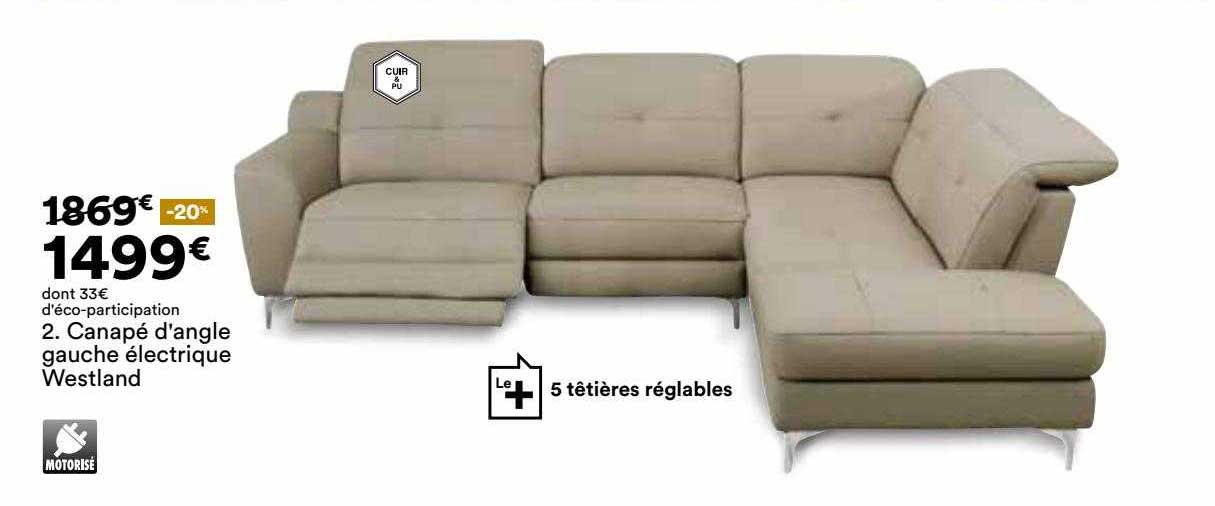 canapé d'angle gauche électrique westland