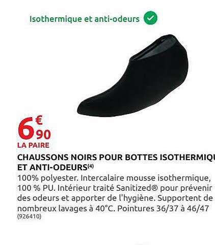 chaussons noirs pour bottes isothermique et anti-odeurs
