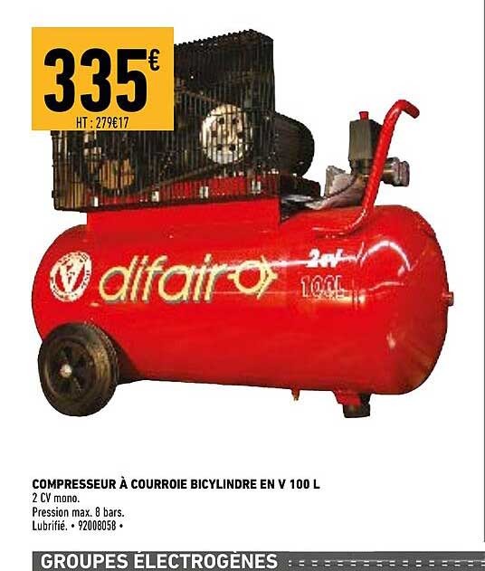 compresseur à courroie bicylindre en v 100 l
