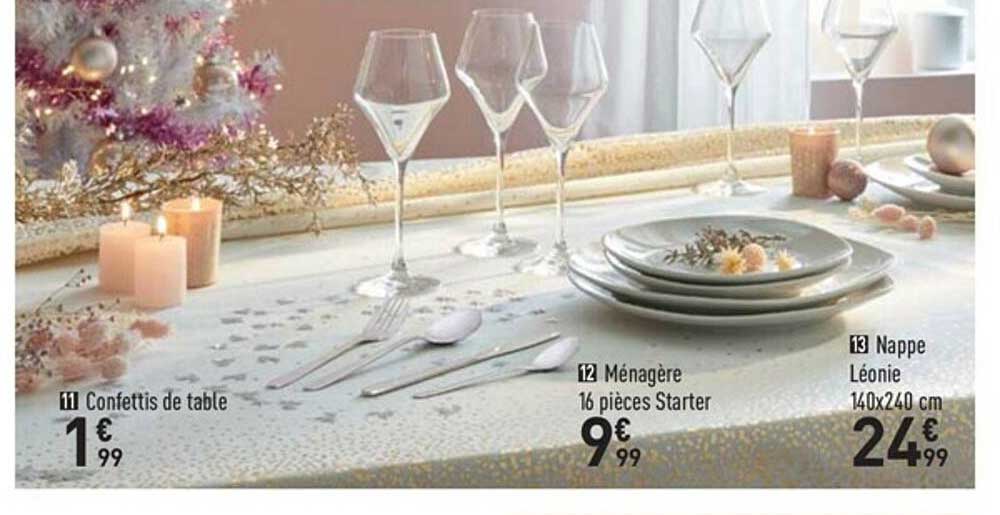 confettis de table, ménagère 16 pièces starter, nappe léonie 140 x 240 cm