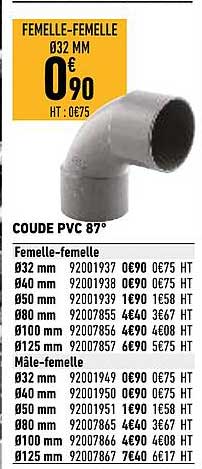 coude pvc 87° femelle-femelle