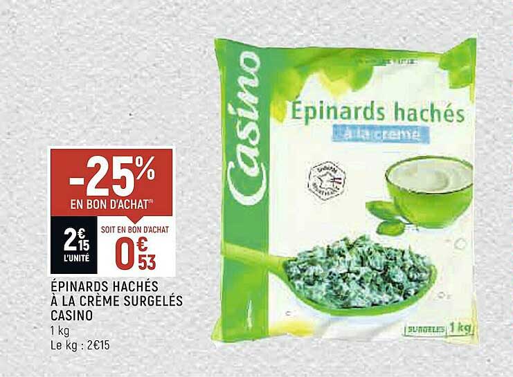 épinards Hachés à La Crème Surgelés Casino