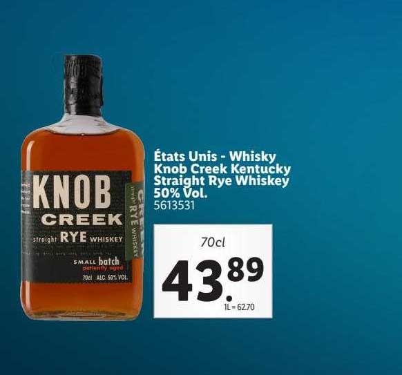 états unis - whisky knob creek kentucky straight rye whiskey 50% vol.
