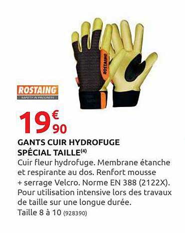 gants cuir hydrofuge spécial taille roastaing