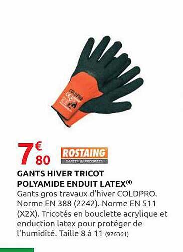 gants hiver tricot polyamide enduit latex