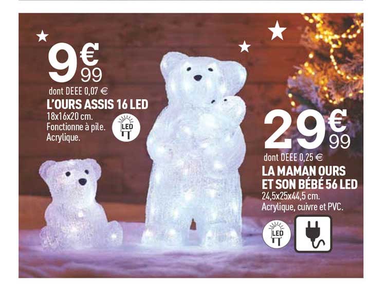 l'ours assis 16 led, la maman ours et son bébé 56 led