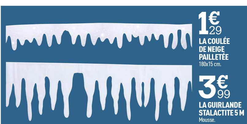 la coulée de neige pailletée, la guirlande stalactite 5 m