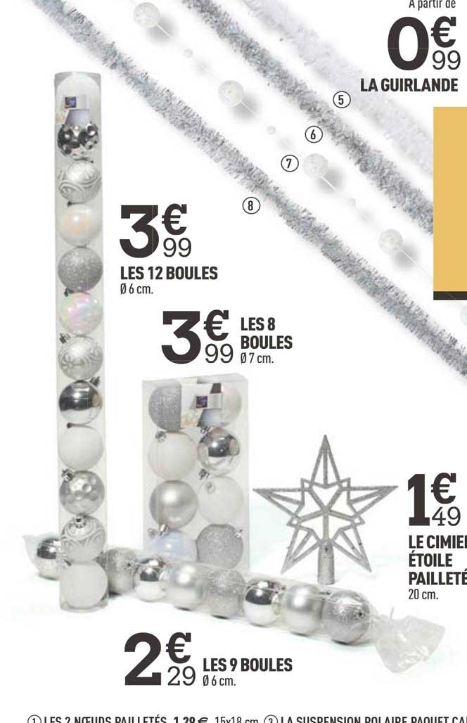 la guirlande, les 12 boules, les 8 boules, les 9 boules, le cimier étoile pailleté