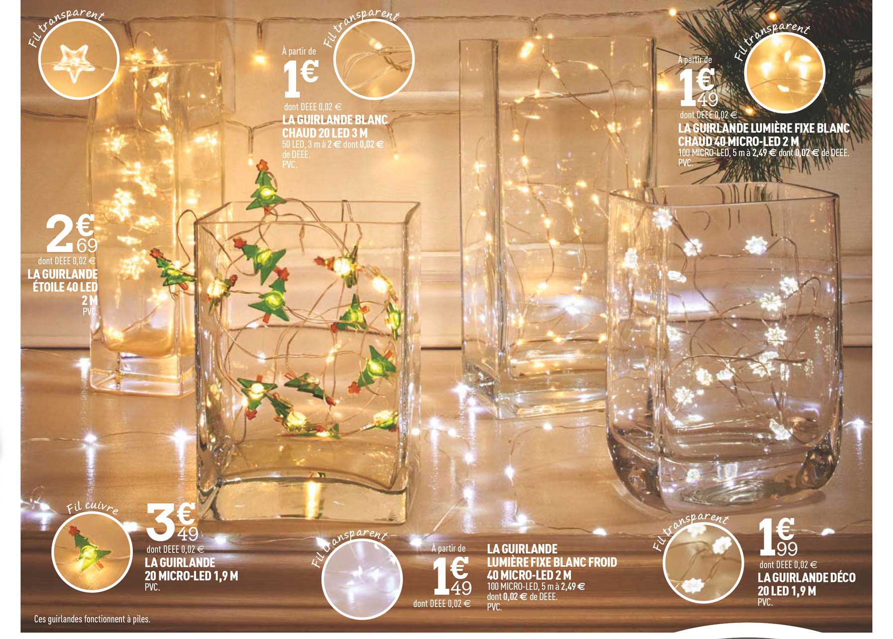 la guirlande étoile 40 led, la guirlande 20 micro-led 1,9 m, la guirlande blanc chaud 20 led 3 m, la guirlande lumière fixe blanc chaud 40 micro-led 2m, la guirlande déco 20 led 1,9 m