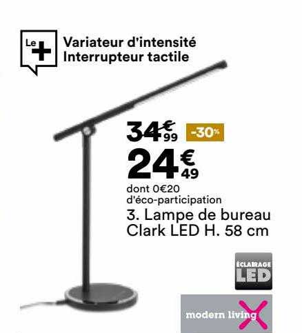 lampe de bureau clark led h. 58 cm modern living