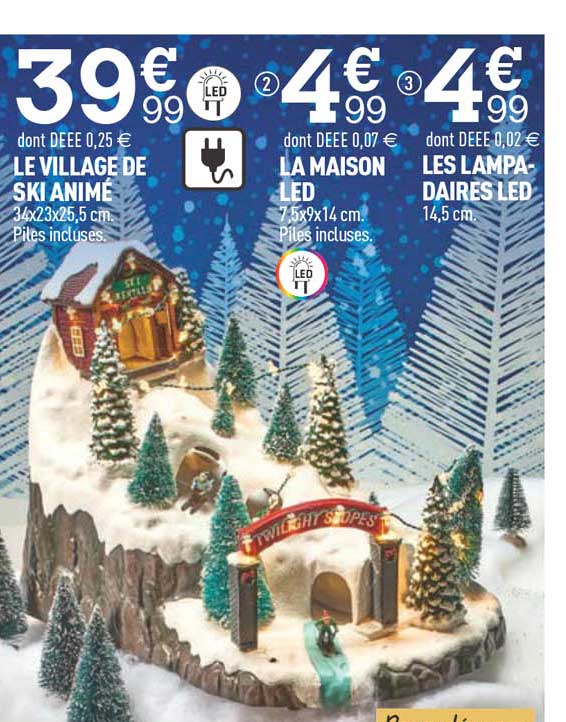 le village de ski animé, la maison led, les lampadaires led