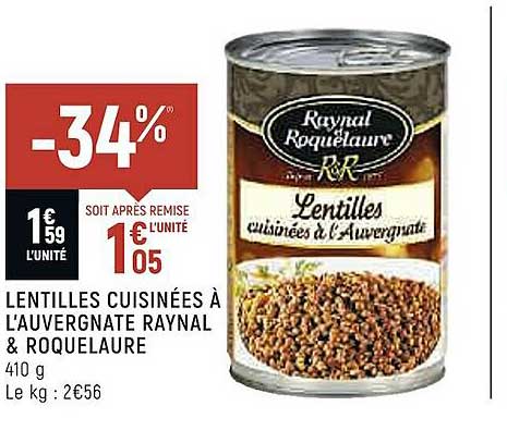 lentilles cuisinées à l'auvergnate raynal & roquelaure