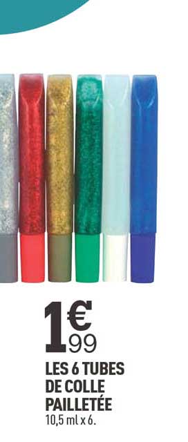 les 6 tubes de colle pailletée