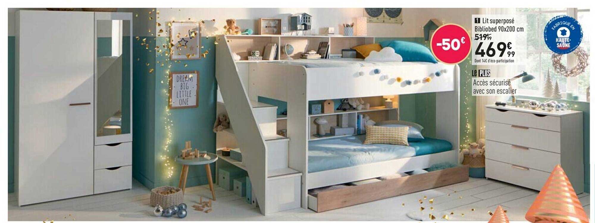 lit superposé bibliobed 90 x 200 cm