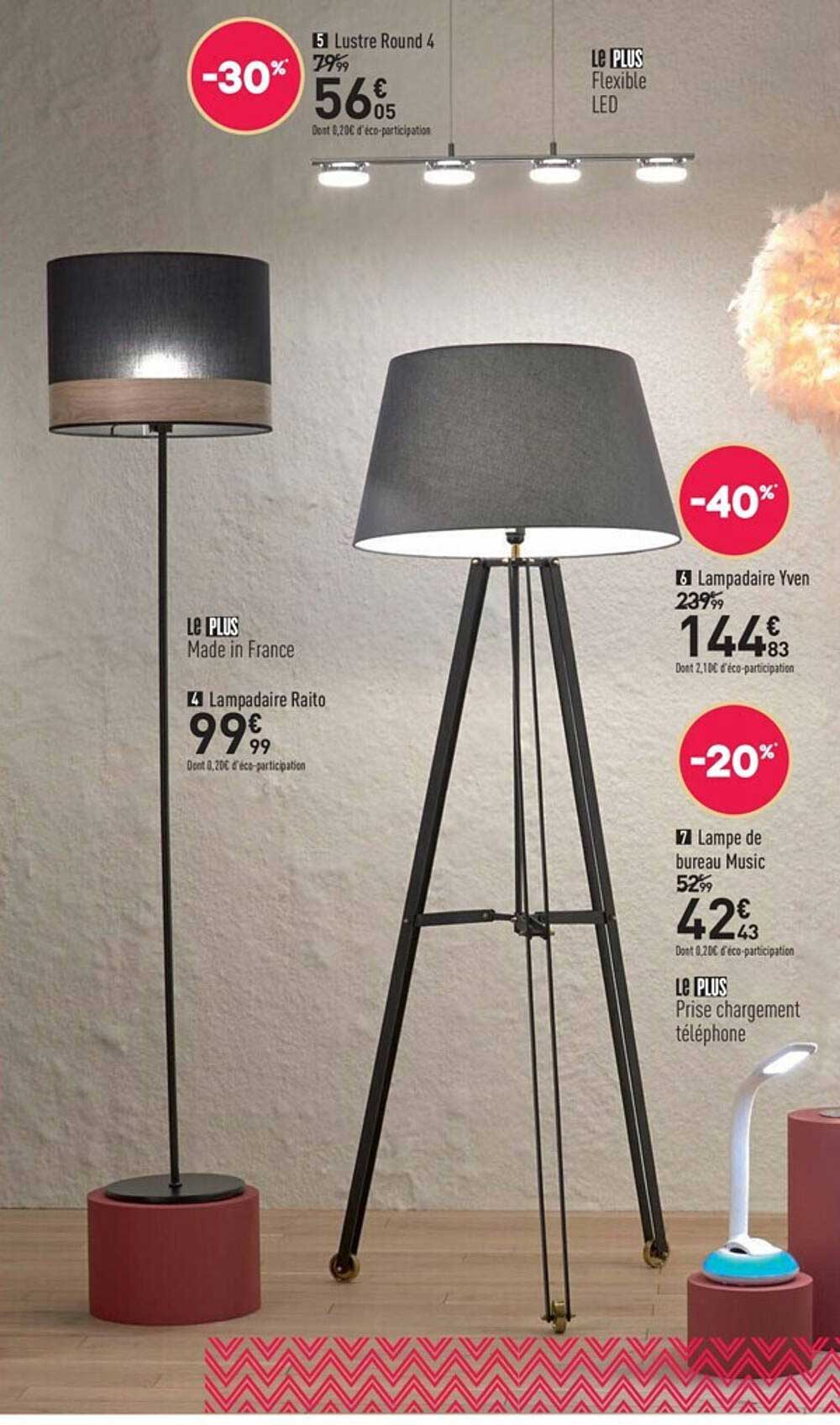 lustre round 4, lampadaire raito, lampadaire yven, lampe de bureau music