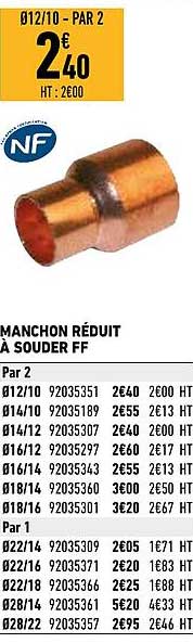 manchon réduit à souder ff
