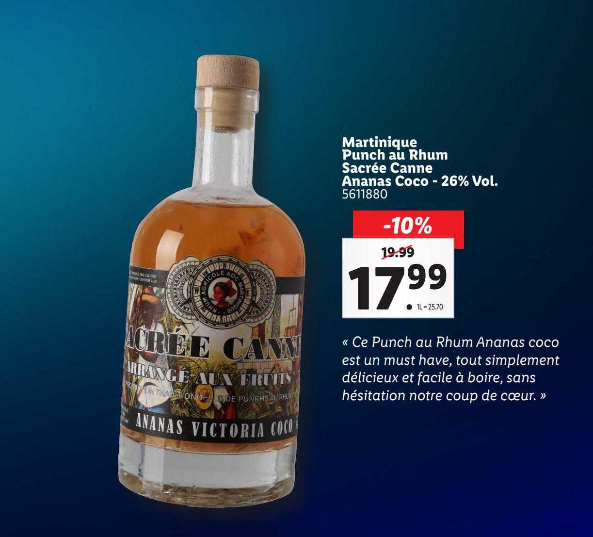 martinique punch au rhum sacrée canne ananas coco - 26% vol.