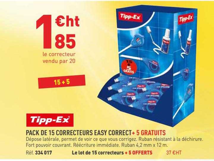 pack de 15 correcteurs easy correct + 5 gratuits tipp-ex