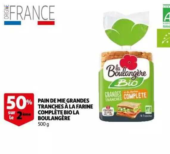 pain de mie grandes tranches à la farine complètes bio la boulangère