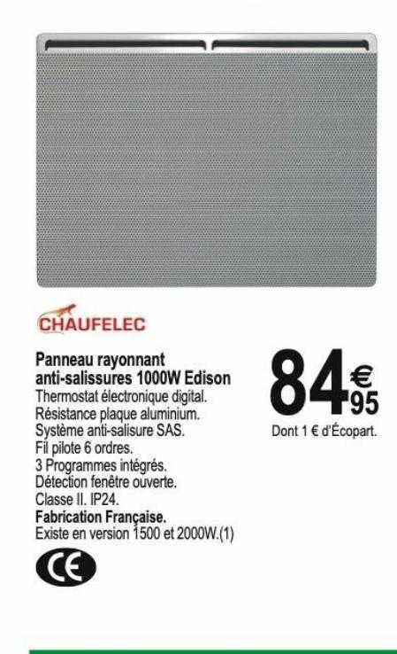 panneau rayonnant anti-salissures 1000w edison chaufelec