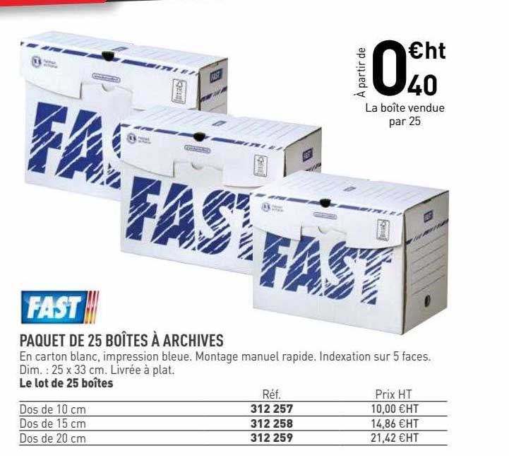 paquet de 25 boîtes à archives fast