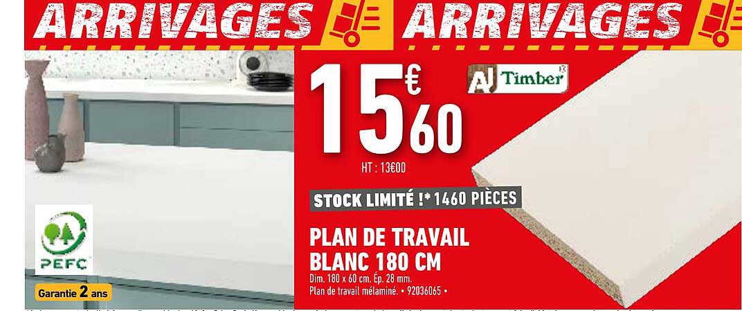 plan de travail blanc 180 cm timber