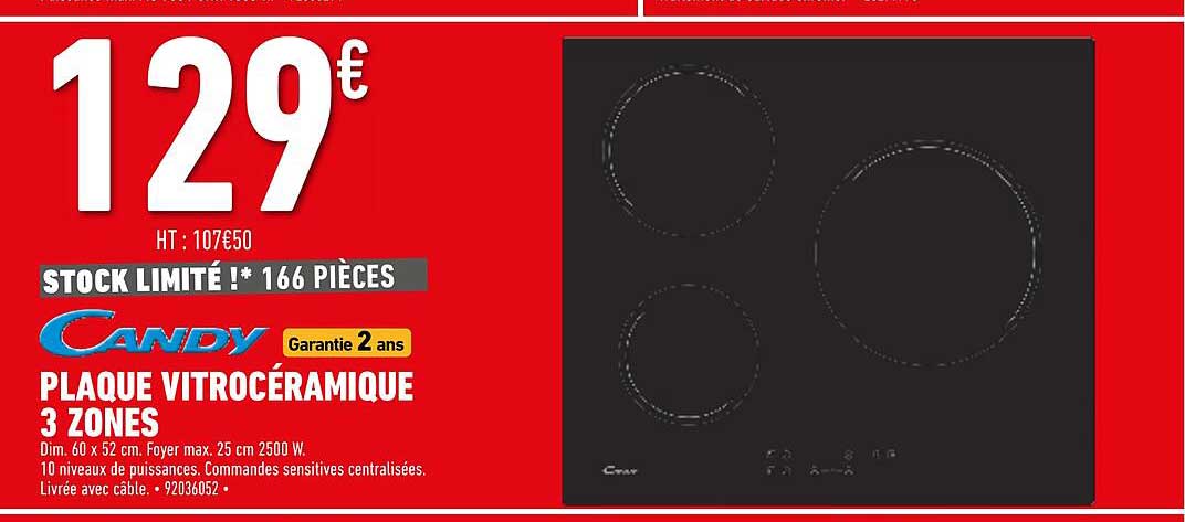 plaque vitrocéramique 3 zones candy