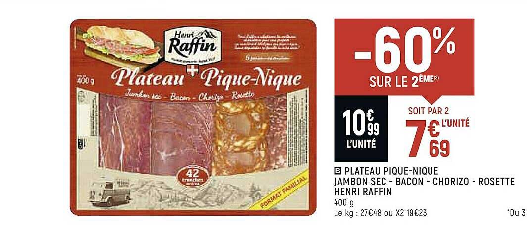 plateau pique-nique jambon sec - bacon - chorizo - rosette henri raffin