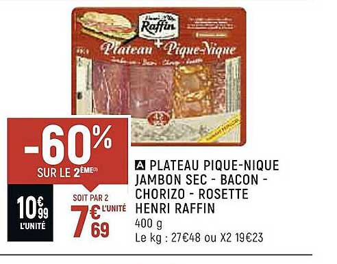 plateau pique-nique jambon sec - bacon - chorizo - rosette henri raffin