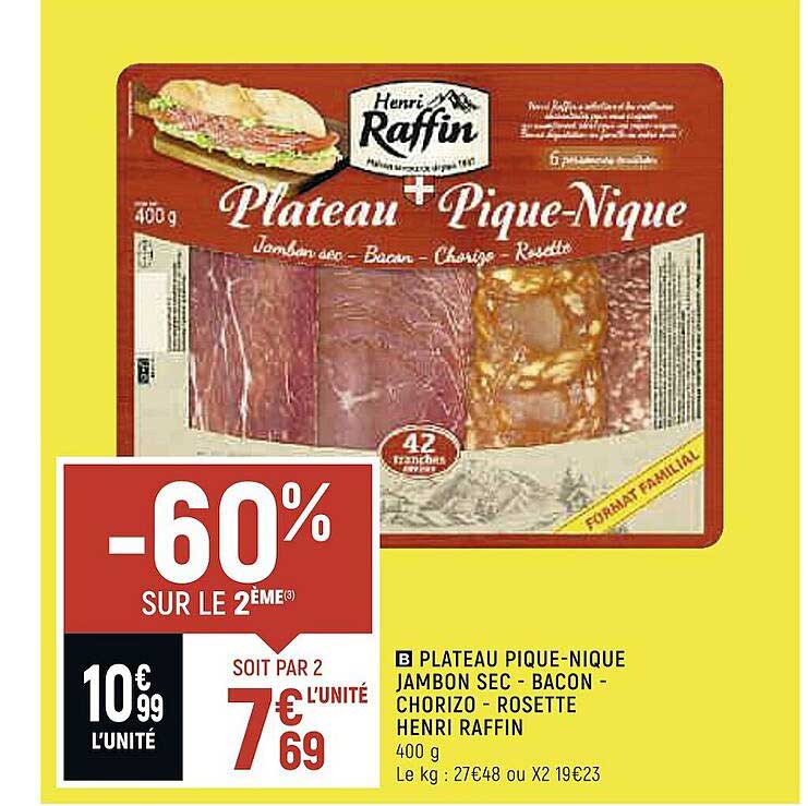 plateau pique-nique jambon sec - bacon - chorizo - rosette henri raffin