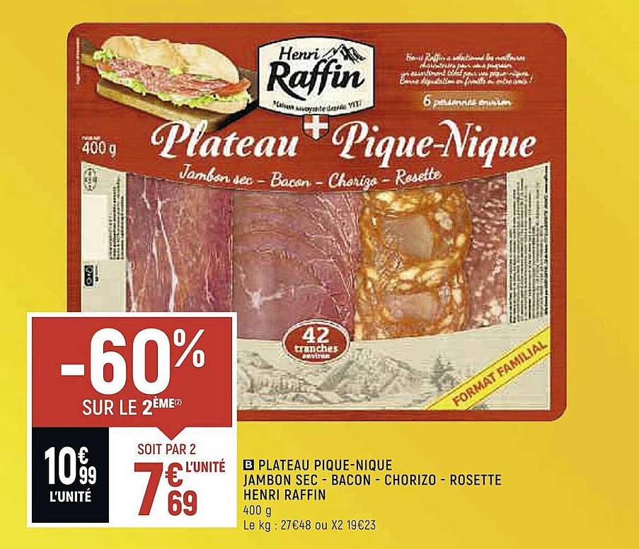 plateau pique-nique jambon sec - bacon - chorizo - rosette henri raffin