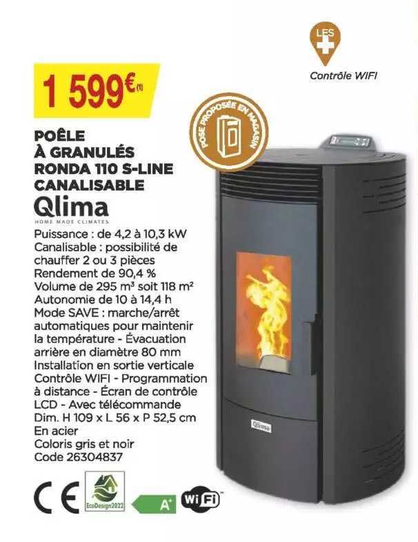 poêle à granulés ronda 110 s-line canalisable qlima