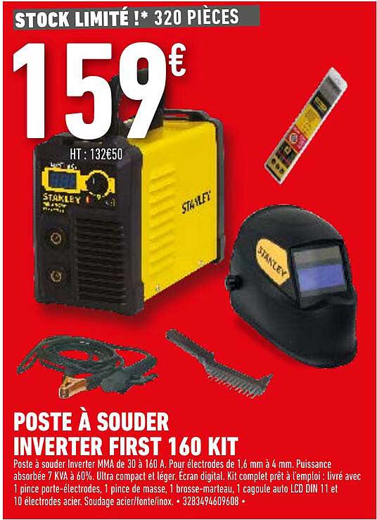 poste à souder inverter first 160 kit stanley