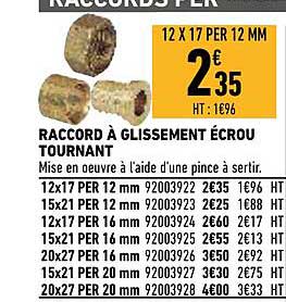 raccord à glissement écrou tournant