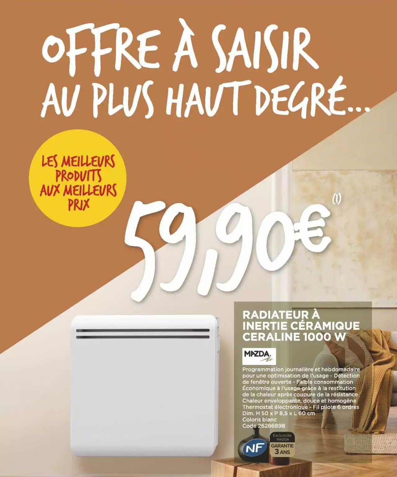 Radiateur à Inertie Céramique Céraline 1000 W Mazda