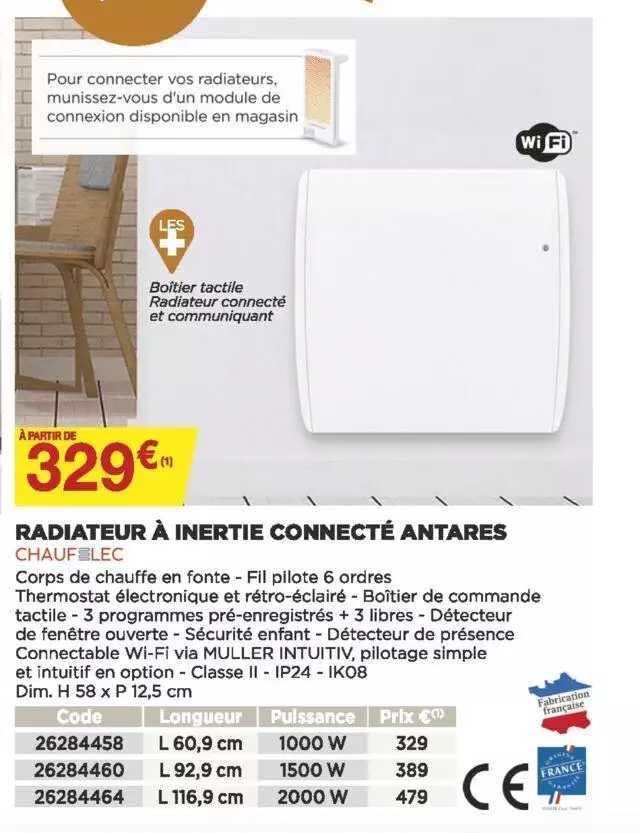 Radiateur à Inertie Connecté Antares Chaufelec